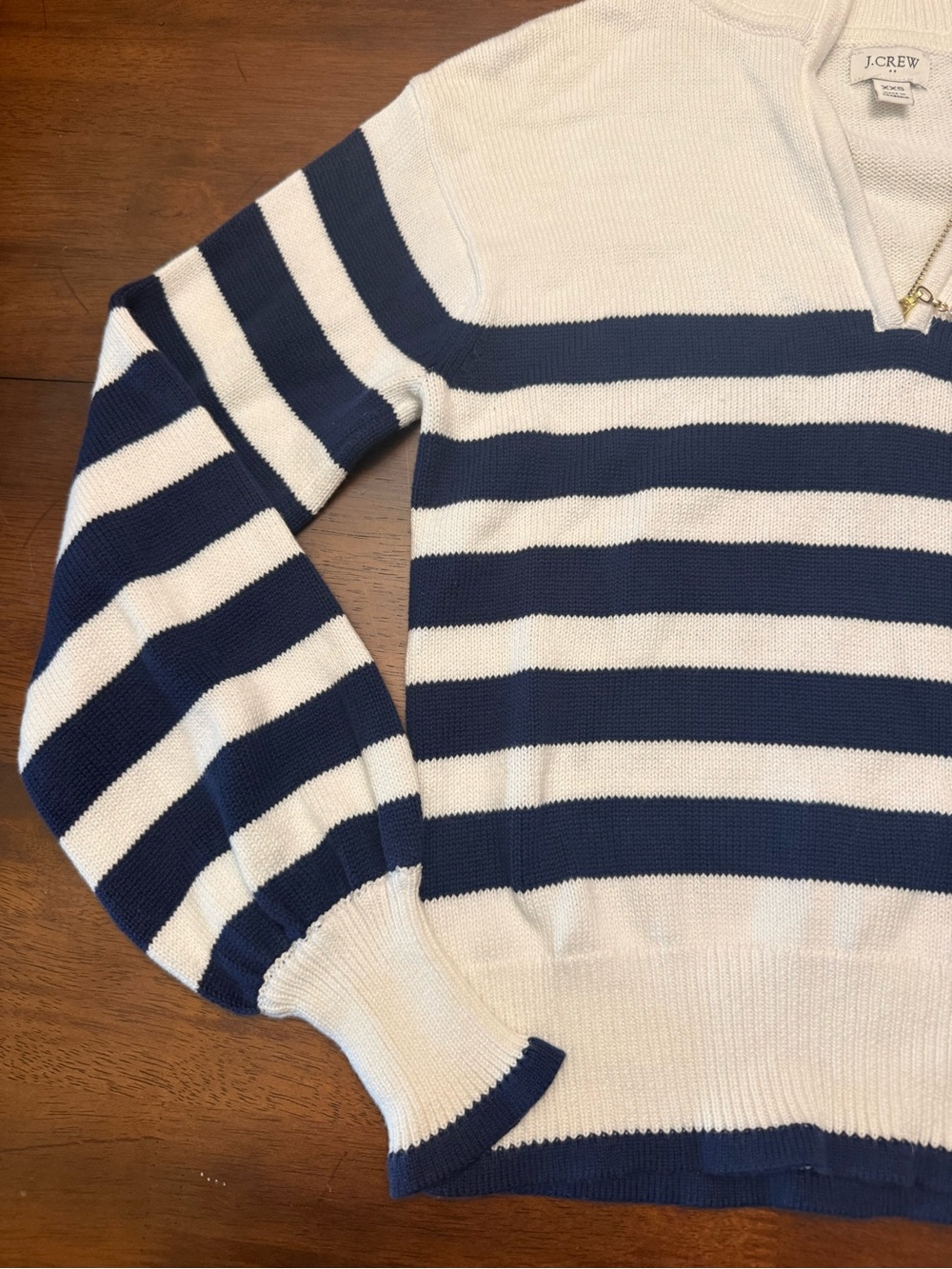 J. Crew Striped Half-Zip Sweater with Pearl Zipper in Blue and Cream - Picture 5 of 10